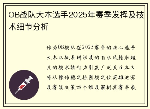 OB战队大木选手2025年赛季发挥及技术细节分析