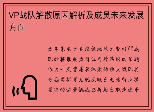 VP战队解散原因解析及成员未来发展方向