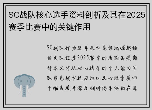 SC战队核心选手资料剖析及其在2025赛季比赛中的关键作用