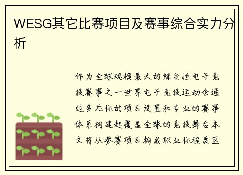 WESG其它比赛项目及赛事综合实力分析
